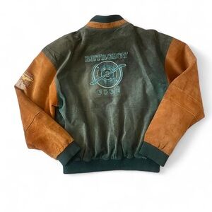 David Brandon size large Embroidered leather bomber jacket vintage coat